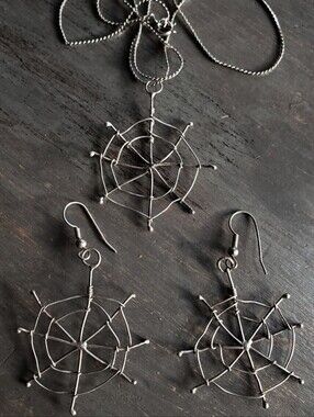 Sterling Silver Spider Web Necklace and Earring Set